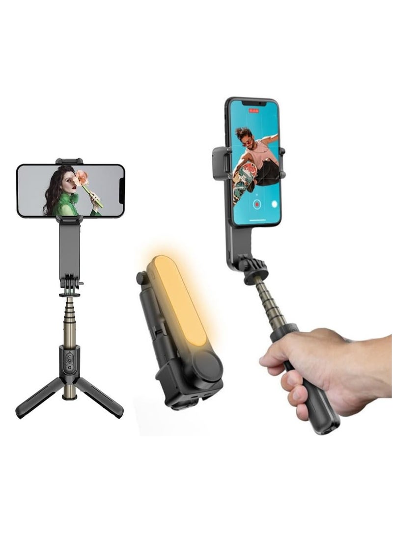 Generic L09 Handheld Gimbal Stabilizer with Bluetooth Selfie Stick and Beauty Ring Light for Vloggers(Black)  - Image 1