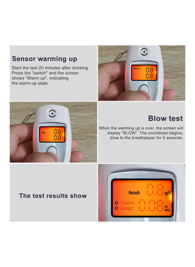 NIBEMINENT Breathalyzer Portable Digital Breath Alcohol Tester White 15.00x2.20x7.70cm - Image 4
