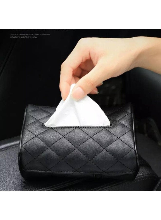 FALMER Leather car tissue holder and holder for hanging on the back of the seat headrest; tissue holder that can be hung on a car sun visor. - Image 1