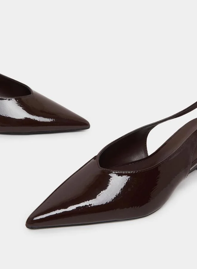 Styli  Brown Patent Slingback Mid-Heel Slingback Pumps for Women | Best Price UAE