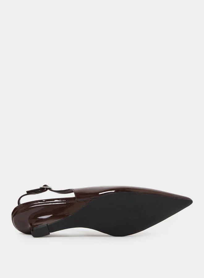 Styli  Brown Patent Slingback Mid-Heel Slingback Pumps for Women | Best Price UAE