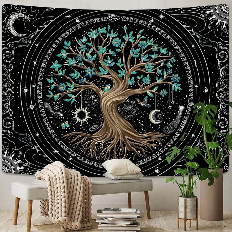Kanuyee Tree of Life Tapestry Star Tapestry Moon Tapestry Wall Hanging Mandala Tapestry Aesthetic Bedroom Decor Black Tapestries For Bedroom Hippie Room Decor For Bedroom Aesthetic (70"x90") - Image 2