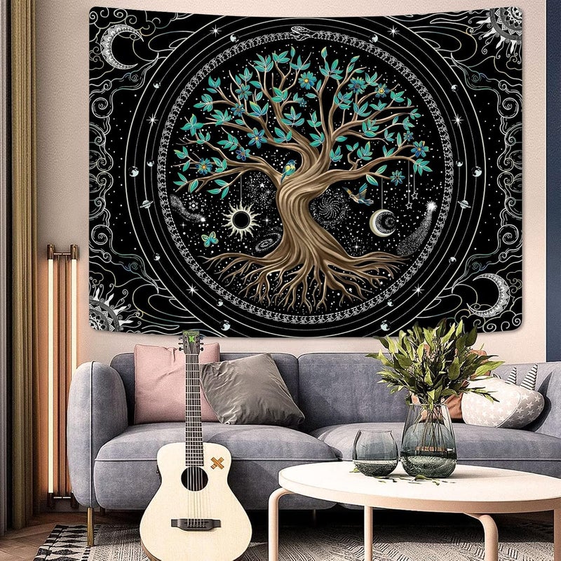 Kanuyee Tree of Life Tapestry Star Tapestry Moon Tapestry Wall Hanging Mandala Tapestry Aesthetic Bedroom Decor Black Tapestries For Bedroom Hippie Room Decor For Bedroom Aesthetic (70"x90") - Image 3
