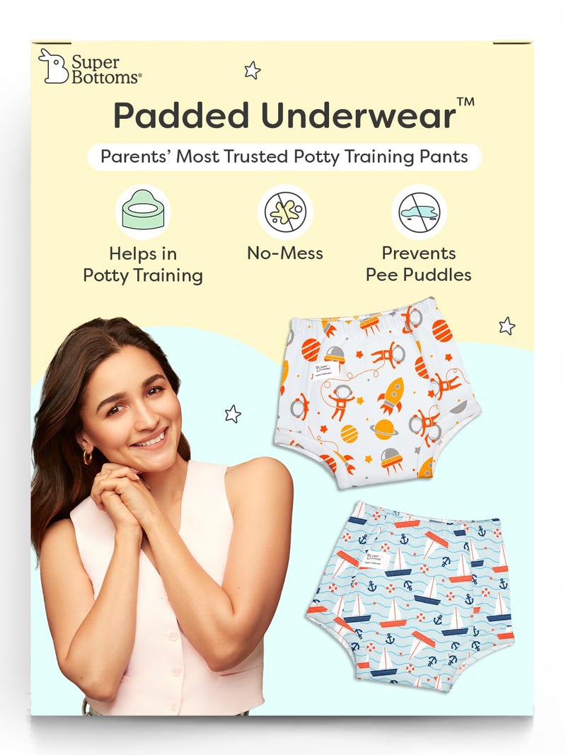 SuperBottoms Padded Underwear for Babies & Toddlers, 3 Layers of Premium Cotton & DryFeel Layer, Ideal for Diaper-Free Time & Mess-Free Potty Training Pants, Pack of 2 - Image 1