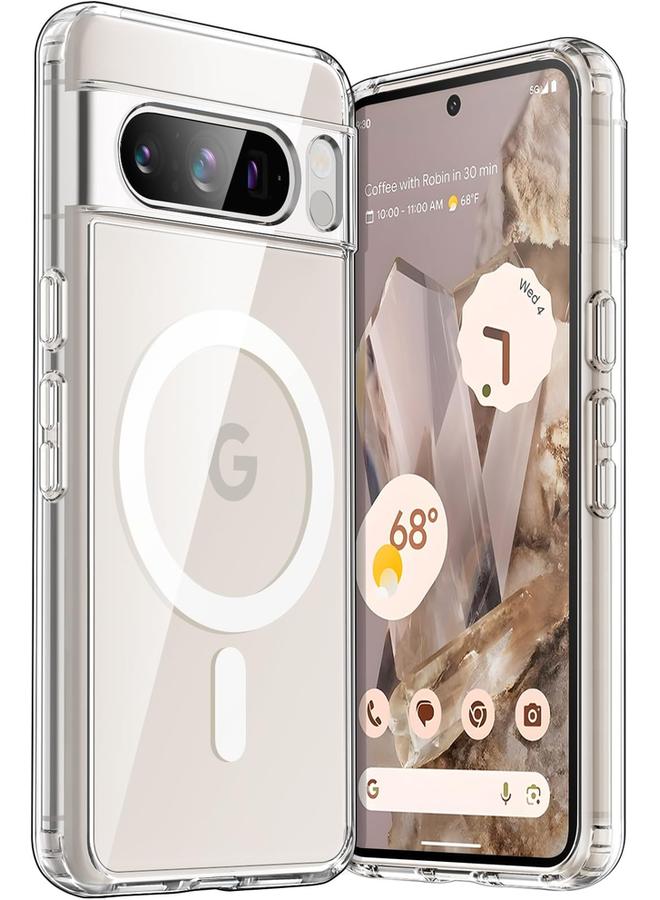 جي تيك جراب مغناطيسي لهاتف Google Pixel 8 Pro مقاس 6.7 بوصة 2023 متوافق مع ملحقات Magsafe، غطاء هاتف واقي مقاوم للصدمات غير قابل للاصفرار، غطاء خلفي شفاف صلب من مادة البولي كربونات - Image 1