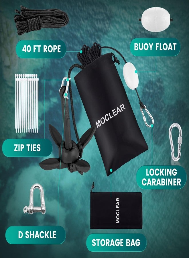 Moclear Kayak Anchor Kit, 1.5 lb Folding Grapnel Boat Anchor for Small Boat, Paddle Board, Canoe, SUP, Jet Ski (Black) - Image 2