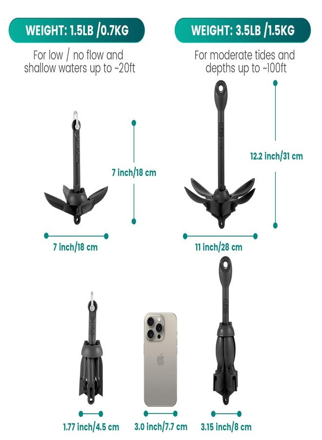 Moclear Kayak Anchor Kit, 1.5 lb Folding Grapnel Boat Anchor for Small Boat, Paddle Board, Canoe, SUP, Jet Ski (Black) - Image 4