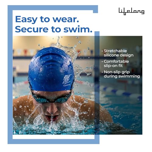 Lifelong Swimming Cap for Men & Women- Swim Hair Caps for Short Hair - Waterproof Head Cover Cap - Silicone Hair Cover Cap for Adults - Swimming Pool Cap - Easy Fit - Swimming Accessories - Image 2
