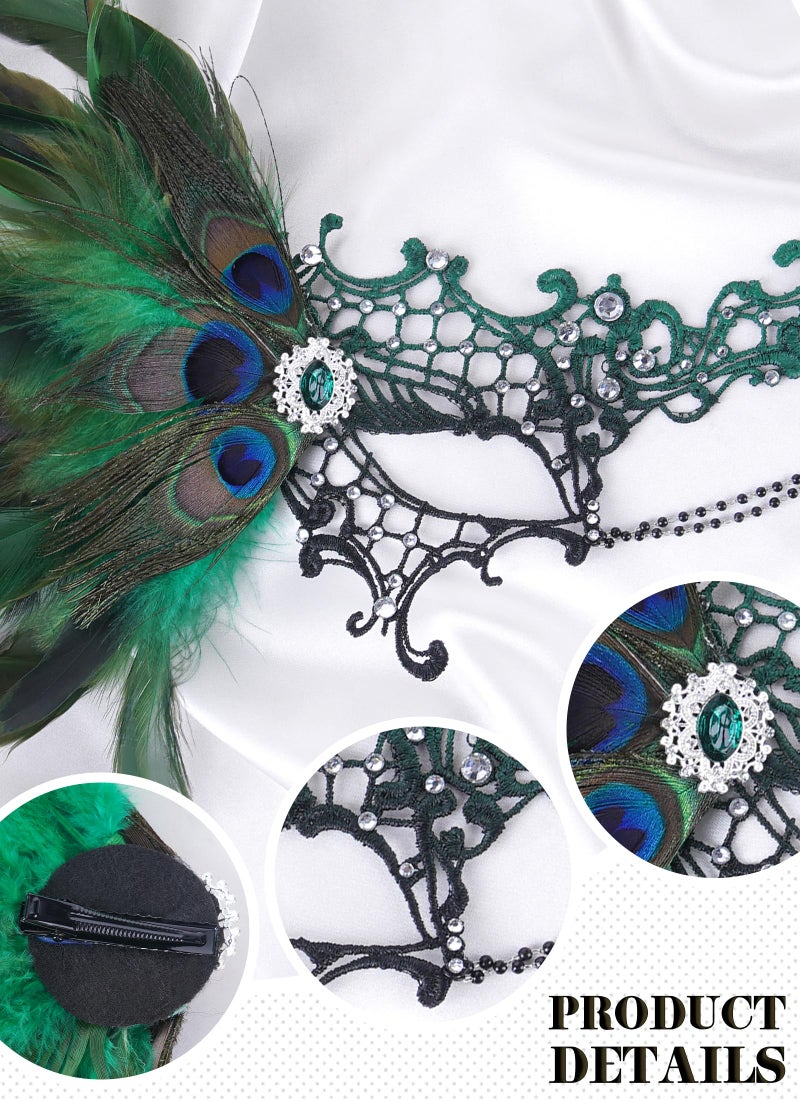 Zinniday Halloween Masquerade Masks for Women -2026 Black Green Peacock Feather Lace Mask, 1920s 50s Antique Venetian Eyemask for Woman Cosplay Party Evening Carnival Costume Prom Renaissance - Image 5
