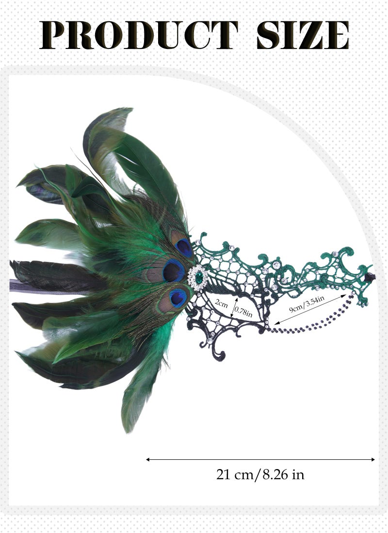 Zinniday Halloween Masquerade Masks for Women -2026 Black Green Peacock Feather Lace Mask, 1920s 50s Antique Venetian Eyemask for Woman Cosplay Party Evening Carnival Costume Prom Renaissance - Image 4