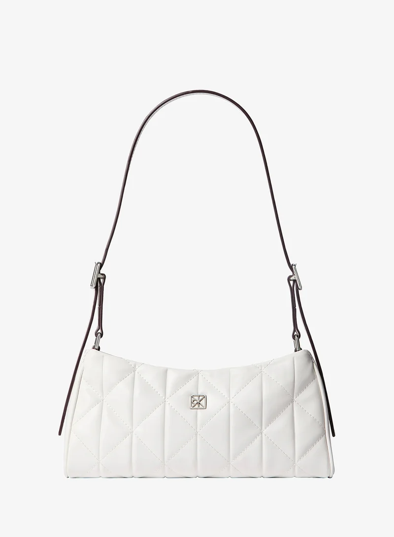 Emblem Plaque Smooth Quilted Shoulder Bag