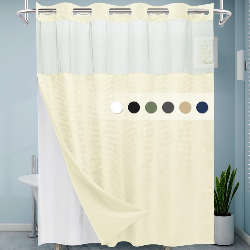 EUTXL ستارة دش فندق EUTXL Ivory مع بطانة قابلة للفصل - 230GSM WAFFLE SENDY SENTER SPA مثل ستارة الاستحمام 71W × 74H - Image 1