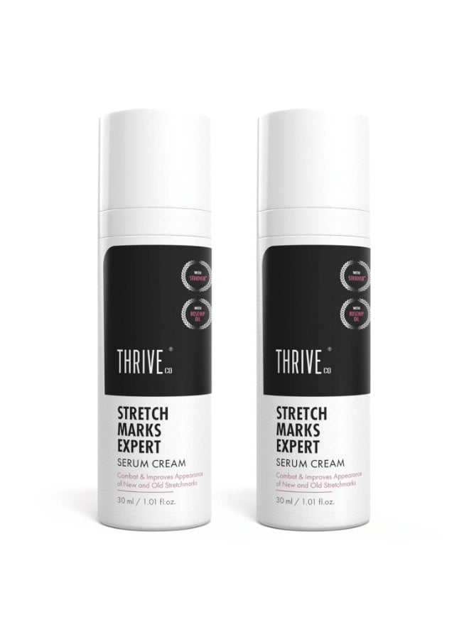 ThriveCo Stretch Marks Expert Serum Cream | Prevents & Reduces Appearance of New (Red) and Old (White) Stretchmarks | Powered by Striover™, Rosehip Oil & Squalane |  30ml (Pack of 2) - Image 1
