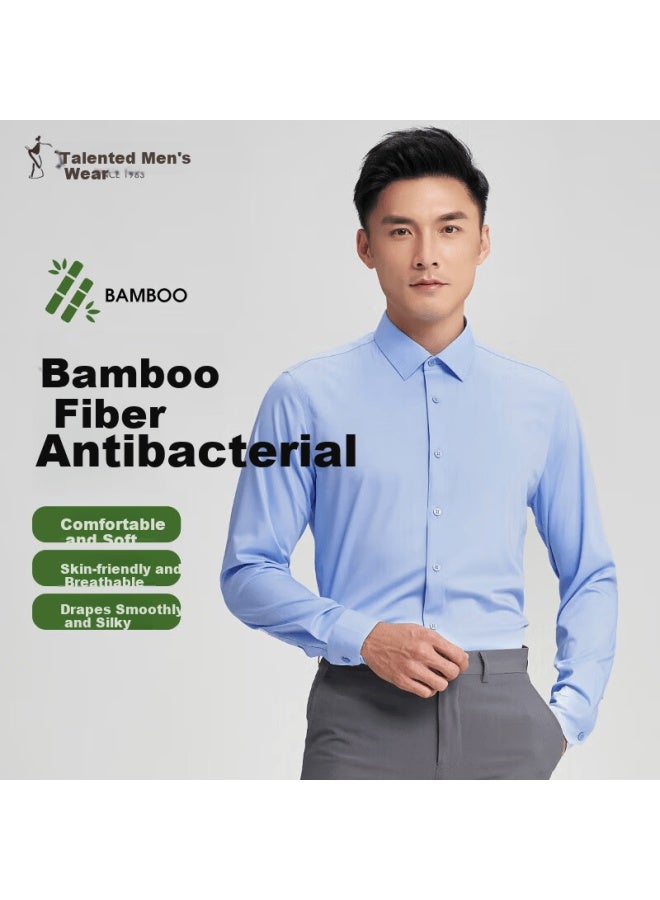 Tries Bamboo Fiber Antibacterial Men's Long Sleeve Stretch Business Casual Solid Color Shirt Top - Image 1