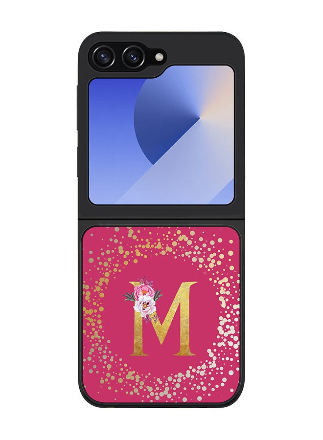 Stylizedd Rugged Black edge case for Samsung Galaxy Z Flip6, Slim fit Case Cover - Custom Monogram Initial Letter Floral Pattern Alphabet - M ( Deep Pink Rose ) - Image 1