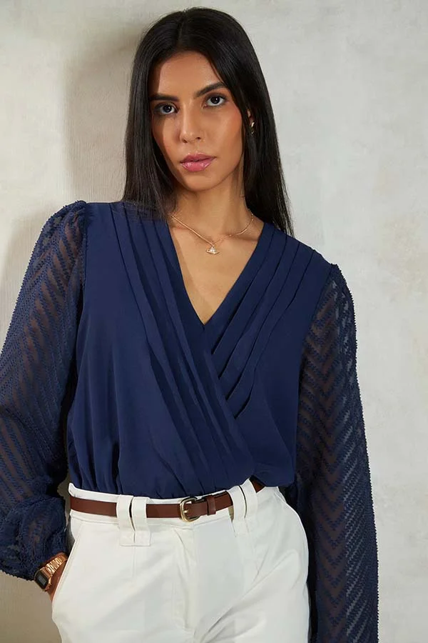 Virgio VIRGIO Georgette Overlap V-Neck Bodysuit