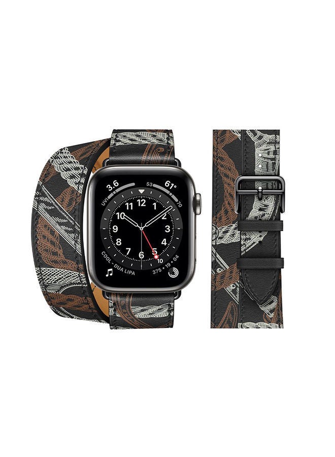 NIBEMINENT Double Tour Leather Replacement Band For Apple Watch Series 6/SE/5/4/3/2/1 Noir Black