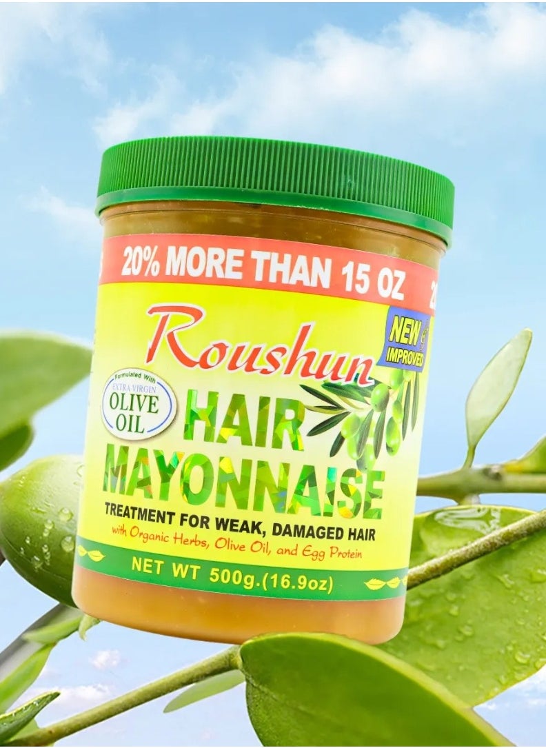 ROUSHUN 500G Hair Mayonnaise with Olive Oil and Egg Protein Moisturizing Hydrating Nourishing Hair Treatment Hair Mayonnaise for Wear Dry and Damaged Hair for Women and Men  - Image 2