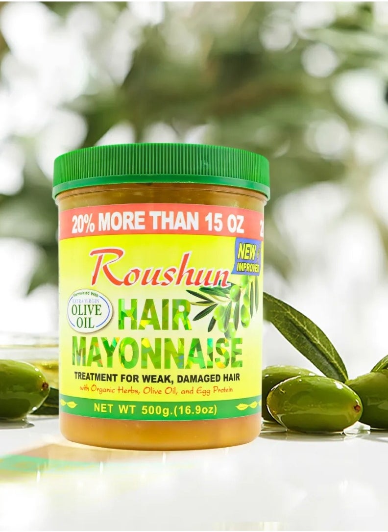 ROUSHUN 500G Hair Mayonnaise with Olive Oil and Egg Protein Moisturizing Hydrating Nourishing Hair Treatment Hair Mayonnaise for Wear Dry and Damaged Hair for Women and Men  - Image 3