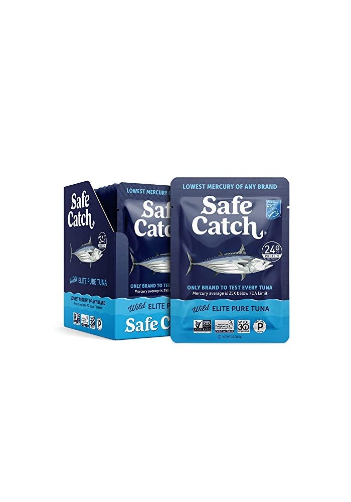Safe Catch Elite Tuna WildCaught Lowest Mercury Tuna Fish Pouch GlutenFree Keto Food NonGMO Kosher PaleoFriendly High Protein Snack No Water Oil Tuna Pack of 12 Tuna Pouches 3oz - Image 1
