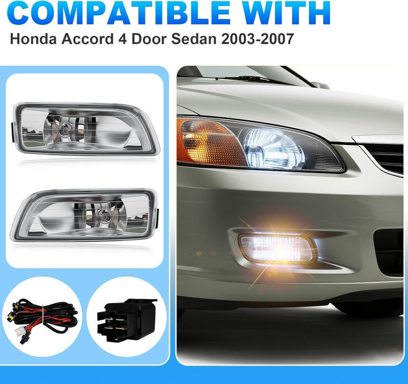 Boxlight Fog Lights Assembly for 2003-2007 Honda Accord 4 Door Sedan - Halogen Bulbs & Wiring Kit - Image 4
