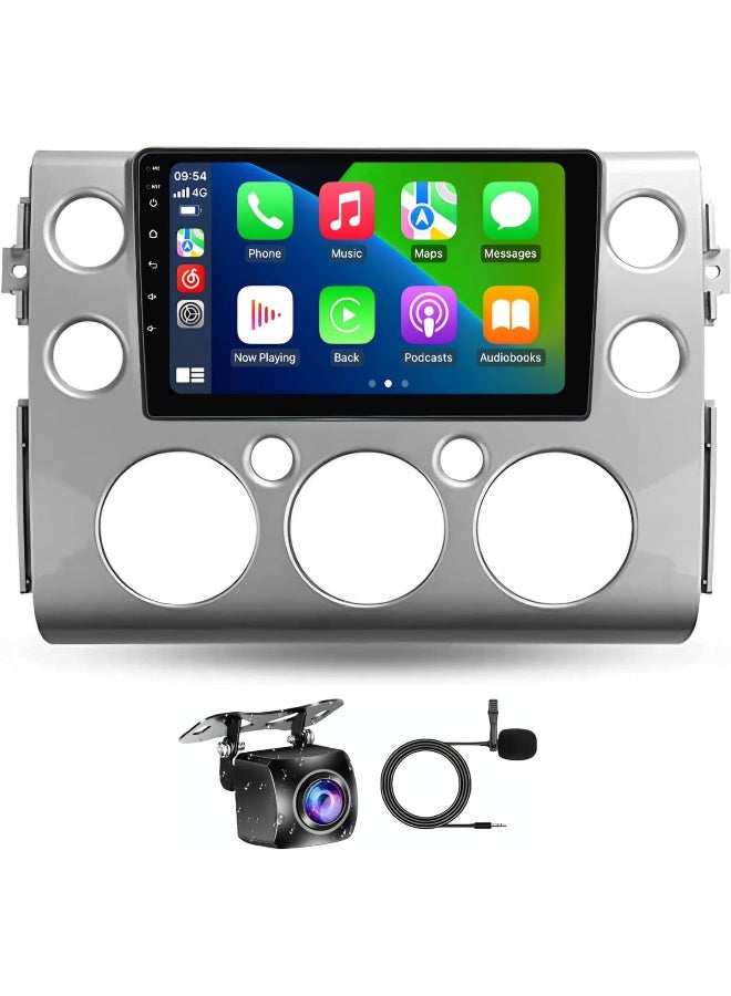 Vierex Android Car Stereo Screen For Toyota FJ Cruiser 2007–2018 with Apple CarPlay, Android Auto, Wireless WiFi, AHD Camera Included, Fast Interface, Silver Frame (2+32GB CarPlay) - Image 1