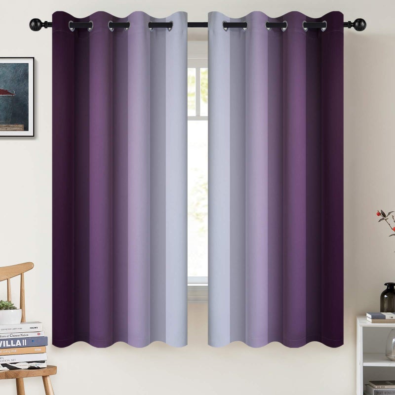 COSVIYA Grommet Ombre Room Darkening Curtains 63 inch Length Purple and Greyish White Gradient Drapes Light Blocking Insulated Thermal Window Curtains for BedroomLiving Room2 Panels52x63 inches