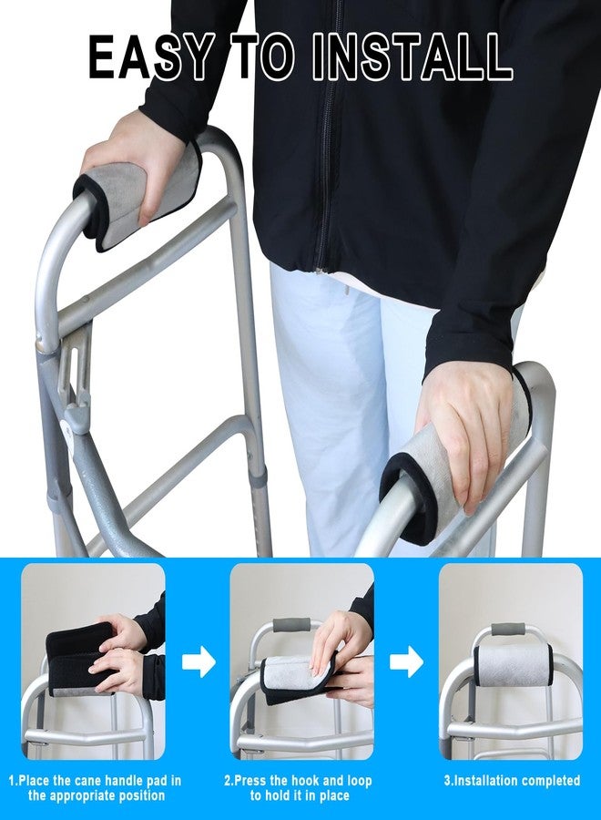 Bcautay 2 Pcs Walker Handle Cushions Walker Grip Covers Pads Walker Padded Hand Grip Covers for Rolling Wheelchair Walker Elderly Grippers Rollator Handle (Grey) - Image 4