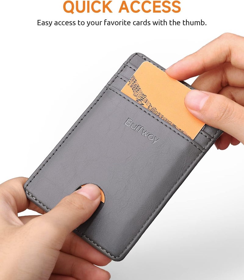 Buffway Mens Slim Wallet, Minimalist Thin Front Pocket Leather Credit Card Holder with RFID Blocking for Work Travel - Image 3