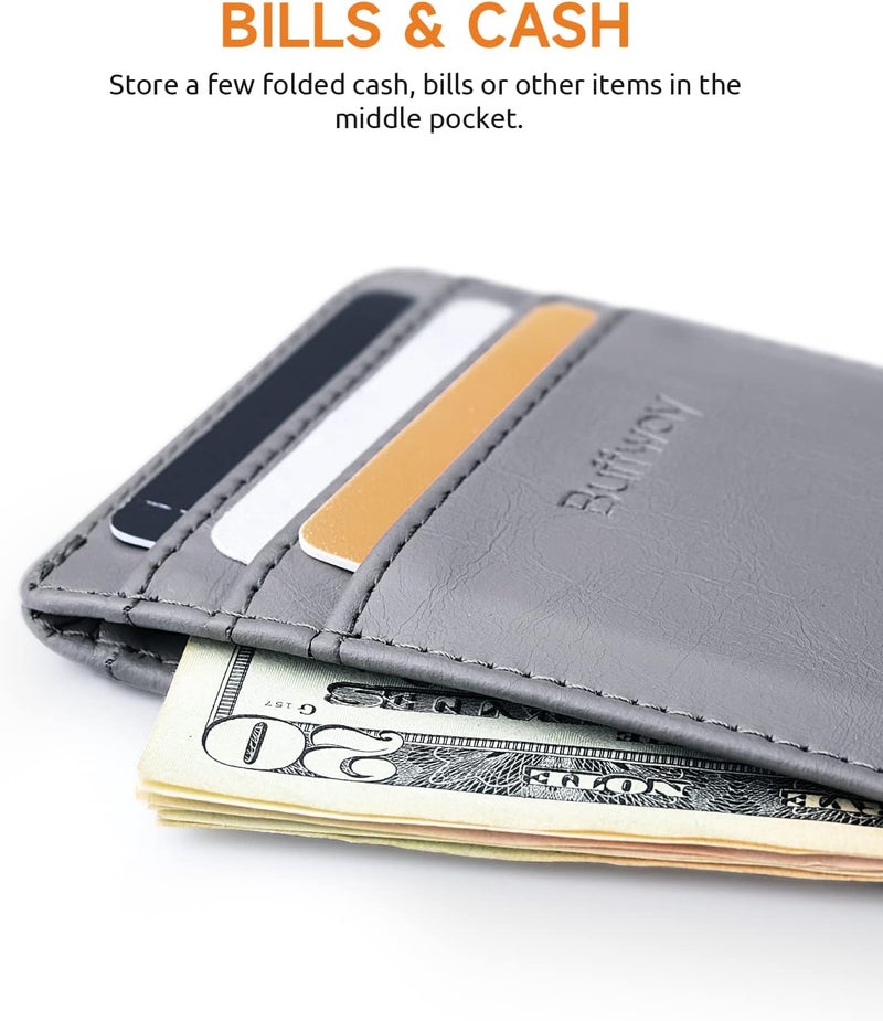 Buffway Mens Slim Wallet, Minimalist Thin Front Pocket Leather Credit Card Holder with RFID Blocking for Work Travel - Image 5