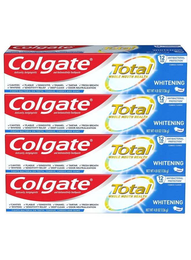 Colgate Total Teeth Whitening Toothpaste, 10 Benefits Including Sensitivity Relief ,Whitening Mint, 4.8 oz ( Pack of 4 ) - Image 1