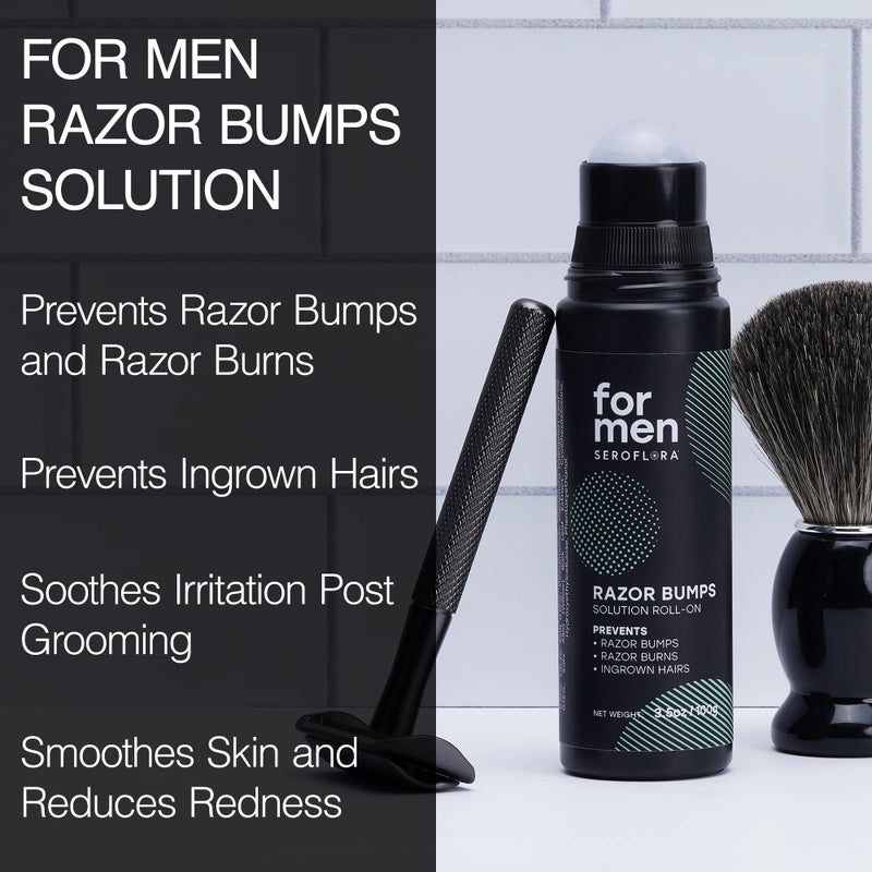 seroflora Seromen Razor Bump Treatment for Men - Ingrown Hair Treatment for Men - Face & Body After Shave & Razor Burn Treatment - Metal Roll On Soothes Skin & Calms Irritation (3.5fl.oz) Made in USA. - Image 2