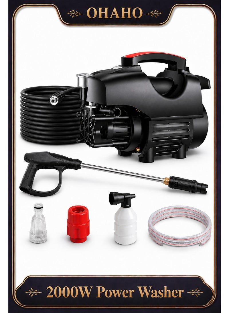 OHAHO Electric Pressure Washer, 2000W Portable Power Washer with High Pressure Water Gun, 20ft Hose & Detachable Nozzles for Cars, Patios, Fences & Outdoor Cleaning - Image 1