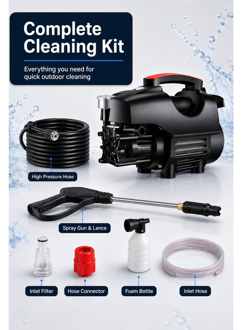 OHAHO Electric Pressure Washer, 2000W Portable Power Washer with High Pressure Water Gun, 20ft Hose & Detachable Nozzles for Cars, Patios, Fences & Outdoor Cleaning - Image 2