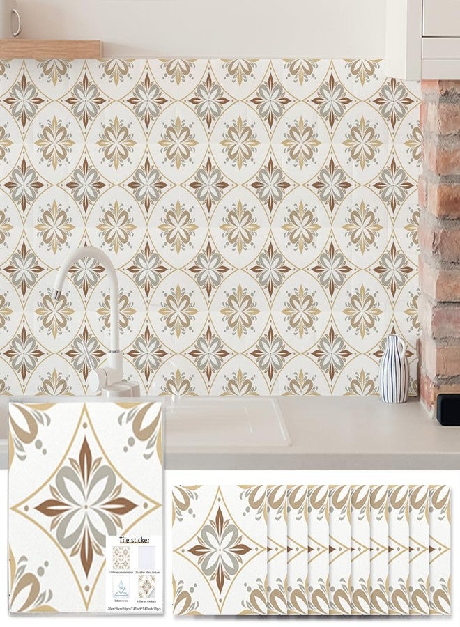 بوديكال ملصقات بلاط BooDecal كبيرة قابلة للتقشير واللصق DIY للديكور المنزلي - (عبوة من 10 ملصقات كبيرة) 7.87 × 7.87 بوصة سهلة التقشير واللصق ملصقات بلاط الحائط للمطبخ والجدار والسلالم والأثاث (بني فاتح) - Image 1