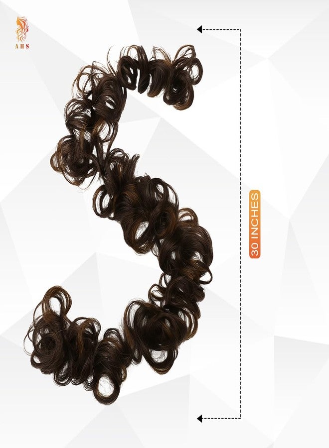 AHS Messy Hair Frill Extension for Women & Girls Premium Braid Ponytail Hair Accessories, Wavy Frill Hair Bun for Women, Long Wrap, DIY - (30 inch) 1Pc (Highlight) - Image 5