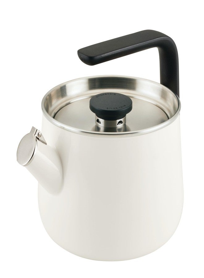 KitchenAid Teakettles Enamel-on-Steel Stovetop Whistling Teakettle, Induction Ready, Stainless steel Lid, 2 Quart - White - Image 1
