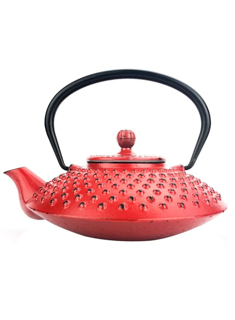 Tealand Durable Coated with Enamel Interior Cast Iron Teapot with Stainless Steel Infuser for Brewing Loose Tea Leaf  0.8 Liter Red - Image 1
