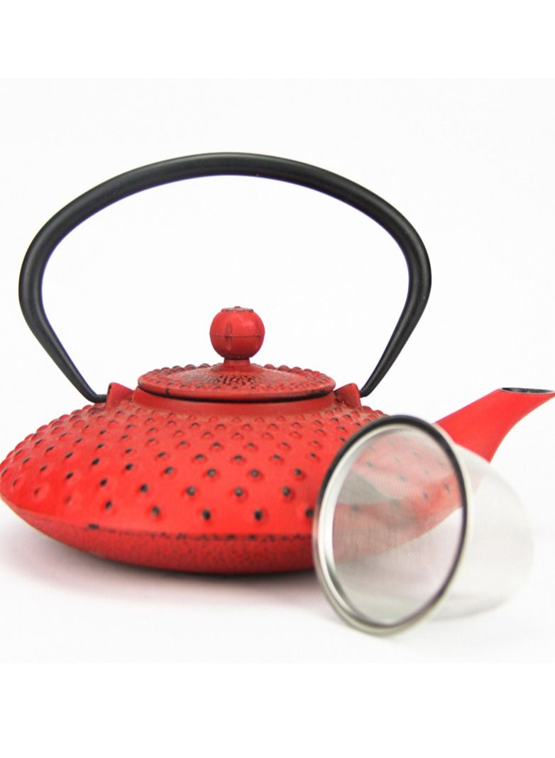Tealand Durable Coated with Enamel Interior Cast Iron Teapot with Stainless Steel Infuser for Brewing Loose Tea Leaf  0.8 Liter Red - Image 2