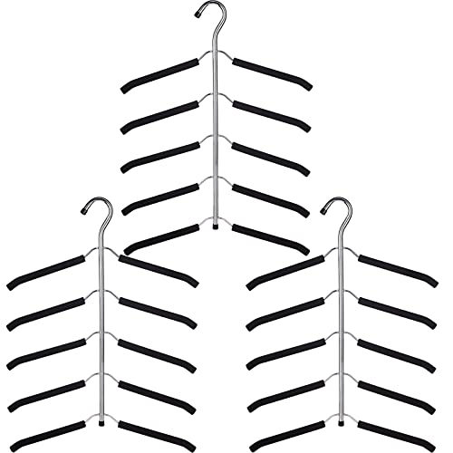 JFFLYIT Blouse Tree Hangers Multi-Layer Clothes Hangers 3 Pack 5 in 1 Non Slip Space Saving Closet Organizer Stainless Steel Shirt Hanger Coats Hanger（Black） - Image 1