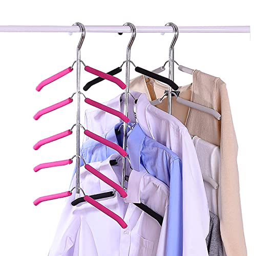 JFFLYIT Blouse Tree Hangers Multi-Layer Clothes Hangers 3 Pack 5 in 1 Non Slip Space Saving Closet Organizer Stainless Steel Shirt Hanger Coats Hanger（Black） - Image 2