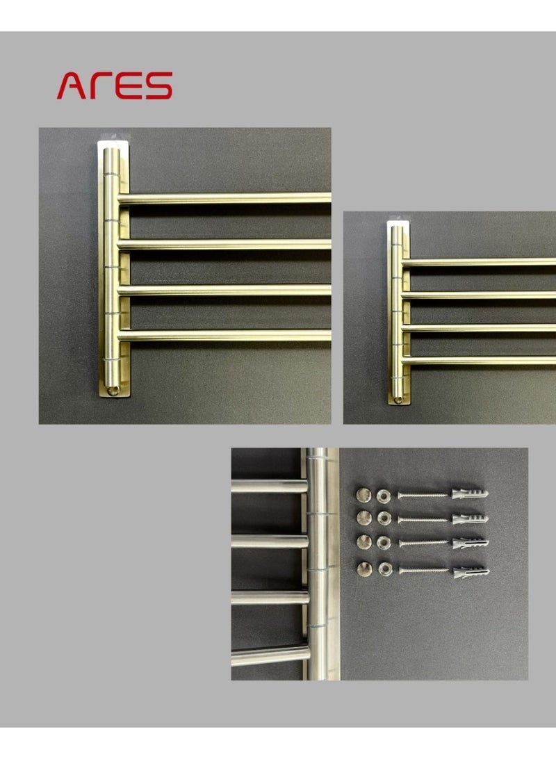 ARES Swivel Towel Rail 4-Arm SS316 | 180° Rotating Wall Mounted 50 cm - Image 3