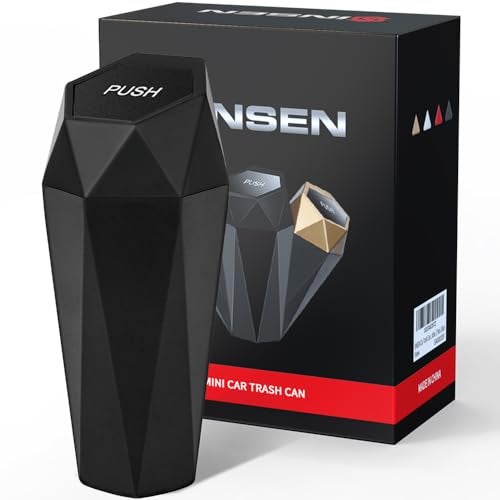 SINSEN Car Trash Can, Mini Garbage Bin with Lid, Car Door Trash Cans, Cup Holder Organizer Diamond Dustbin, 2PCS - Image 1