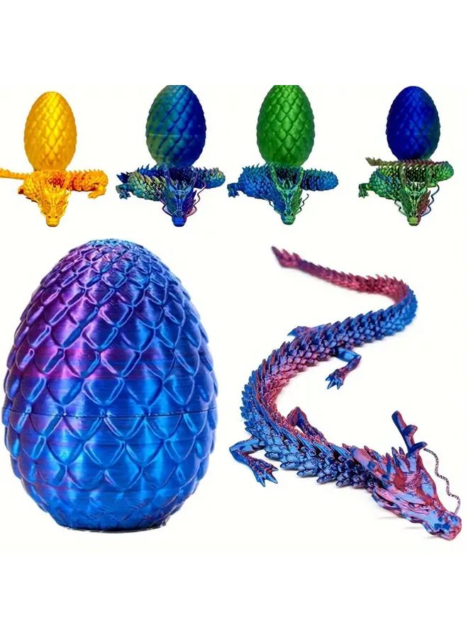 Luminous Blue 3D Printed Chinese Dragon Toy With Dragon Egg Collectible New Year Gift - Image 2