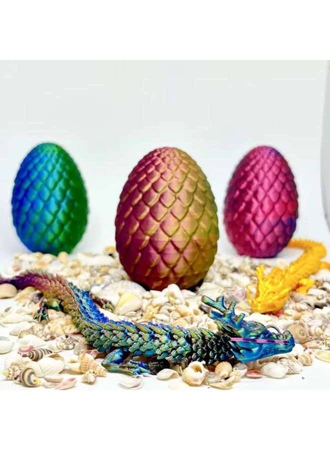 Luminous Blue 3D Printed Chinese Dragon Toy With Dragon Egg Collectible New Year Gift - Image 3