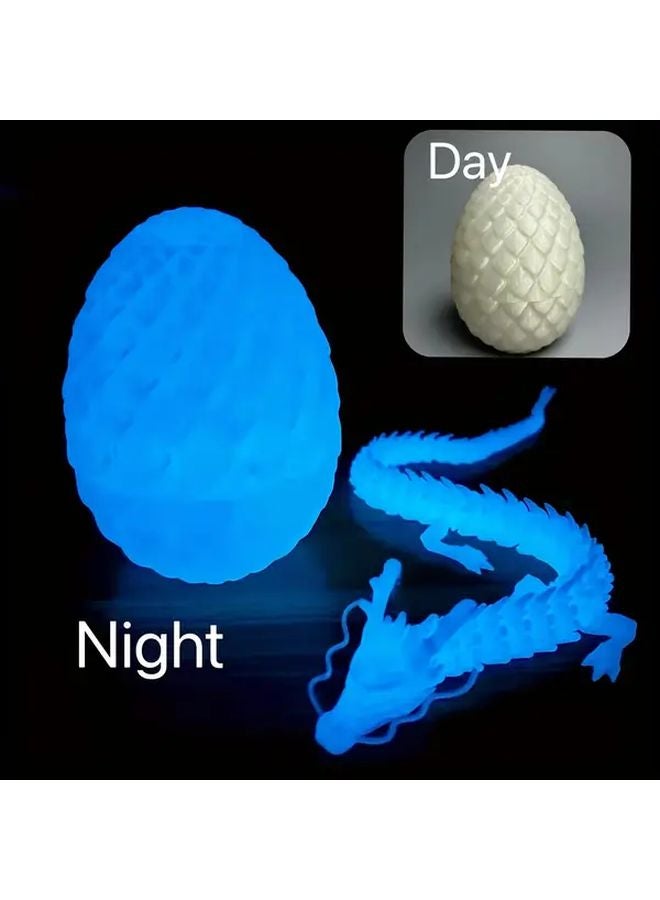 Luminous Blue 3D Printed Chinese Dragon Toy With Dragon Egg Collectible New Year Gift - Image 1