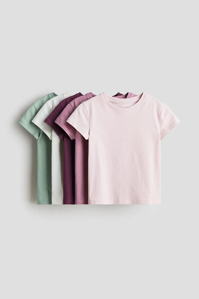 اتش اند ام تي-شيرت من القطن - عبوة من 5 قطع