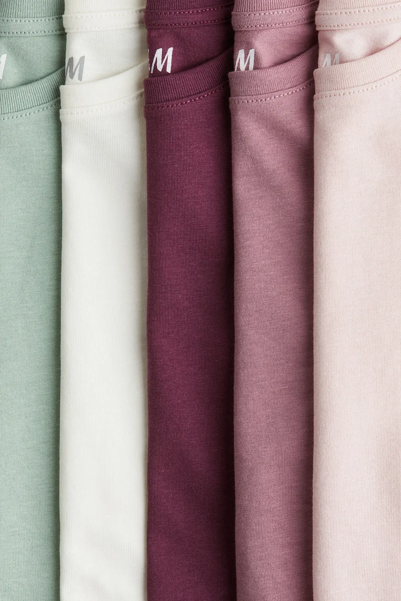 اتش اند ام تي-شيرت من القطن - عبوة من 5 قطع