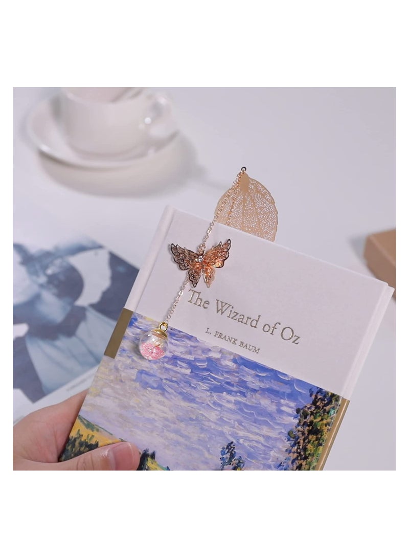 SYOSI Gift Bookmarks for Women,  Handmade 3D Butterfly and Dried Flower Bead Charms, Pendant Metal Leaf Book Markers Appreciation Mother's Day Gifts for Teachers Students Readers Friends Mom Girls - Image 2