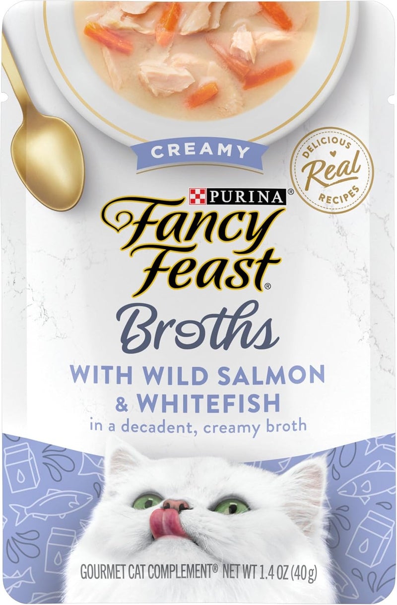 Fancy Feast Purina Limited Ingredient Wet Cat Food Complement, Broths Creamy With Wild Salmon & Whitefish - (16) 1.4 oz. Pouches - Image 1